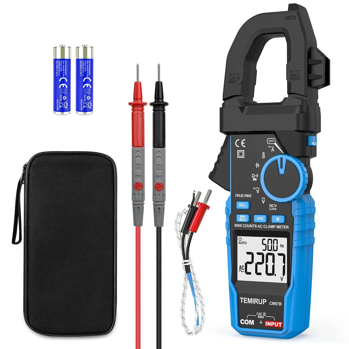  TEMIRUP CM87B Digital Clamp Meter 6000 Counts D-Shaped Jaw 1.18 in — product photo