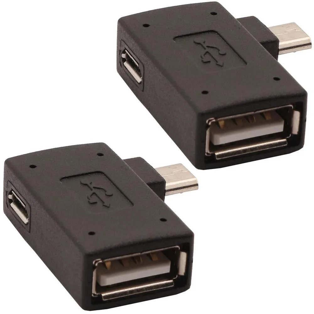 BUCIER BUCIER 2-in-1 Powered Micro USB OTG Adapter 90° Left Angled 2 Pack — product photo