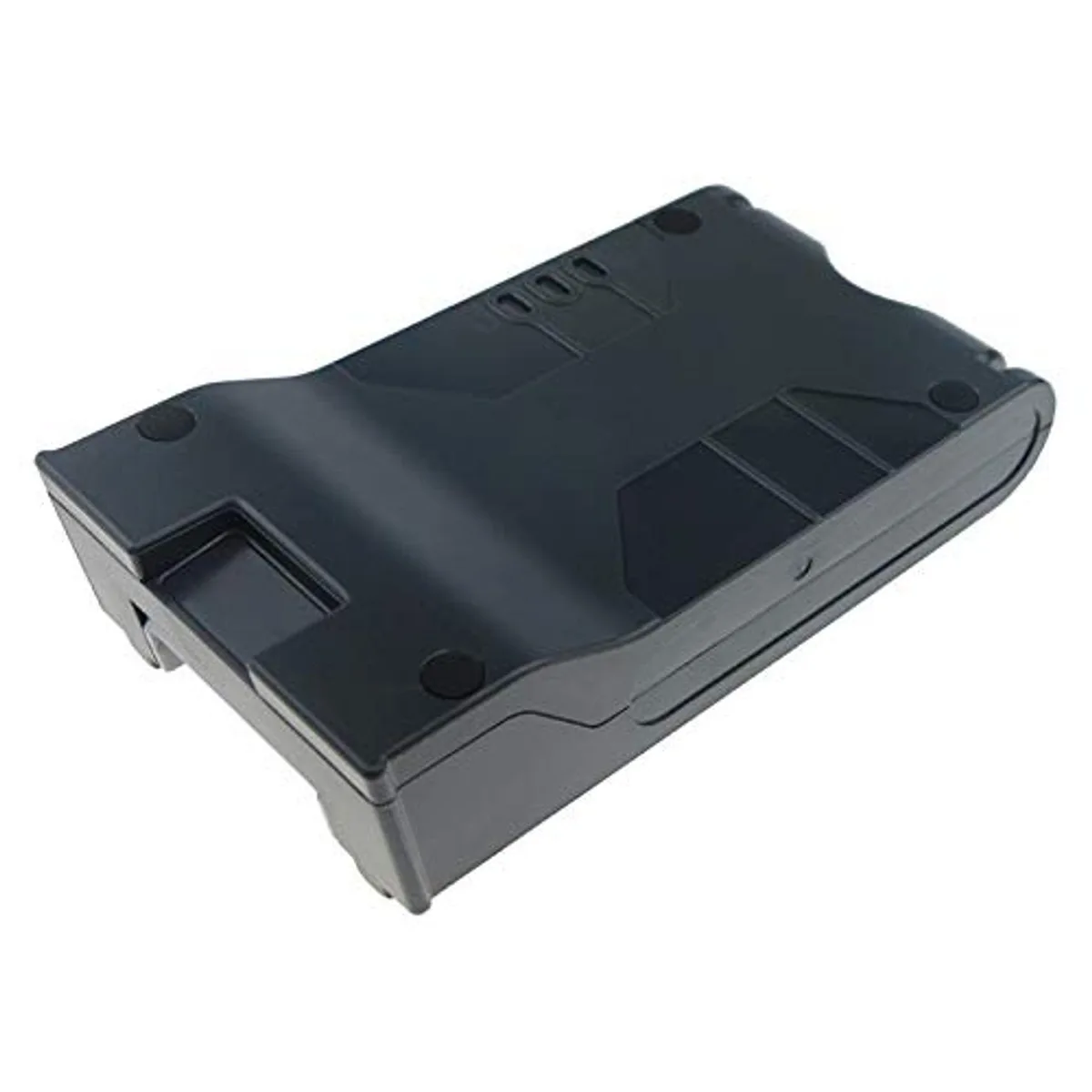 Rectangular black battery pack with contacts on one end, 173.75 by 93.26 by 46.80 mm