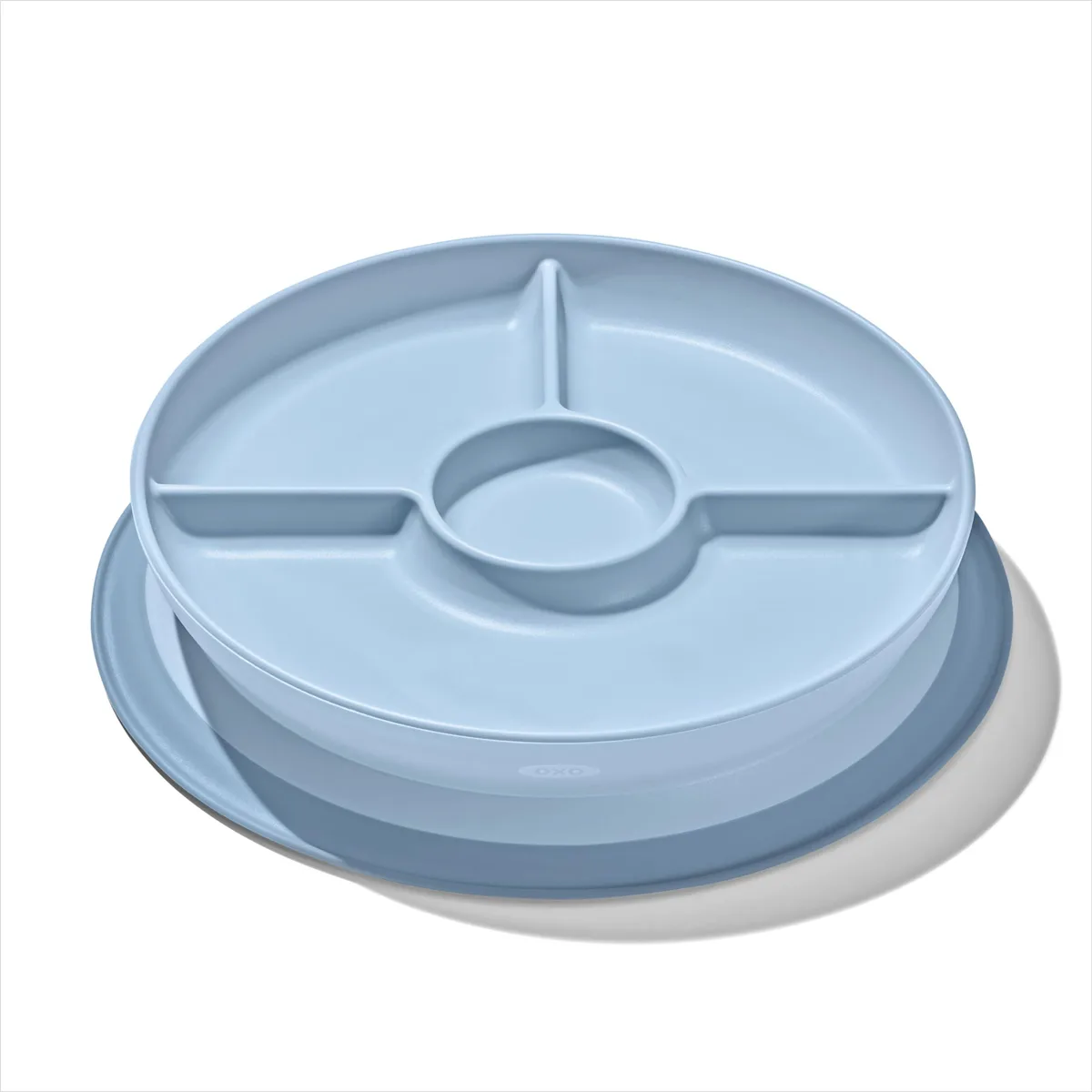 Rectangular white plastic plate with divided sections and suction base in dusk colour