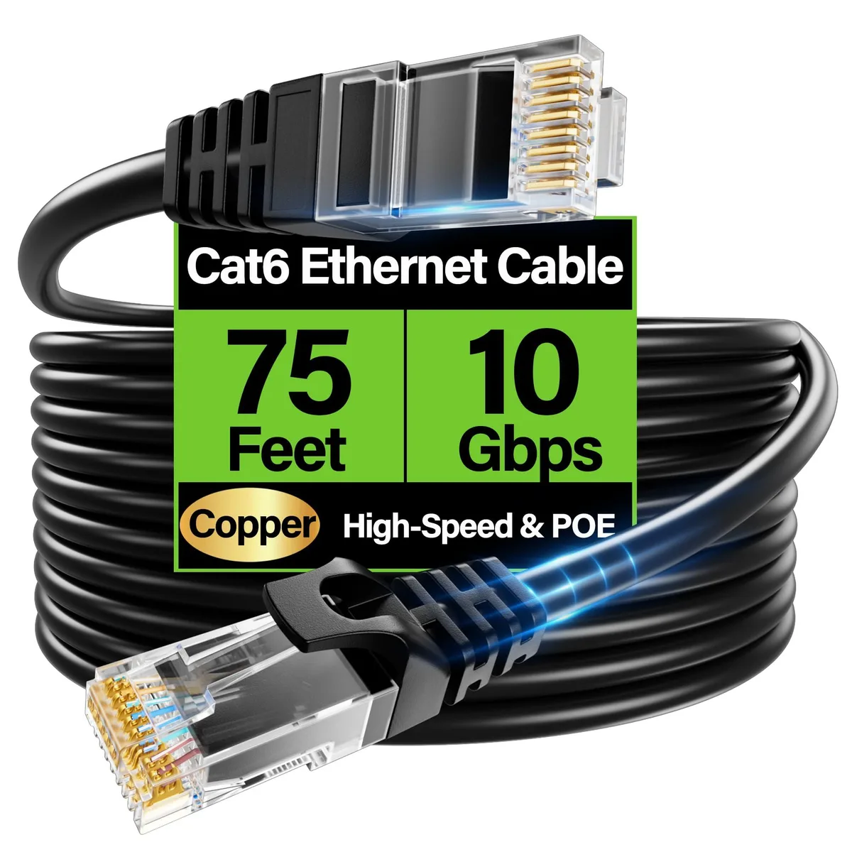  TuokaJu Cat6 UTP Ethernet Cable 75 ft 26 AWG Black — product photo