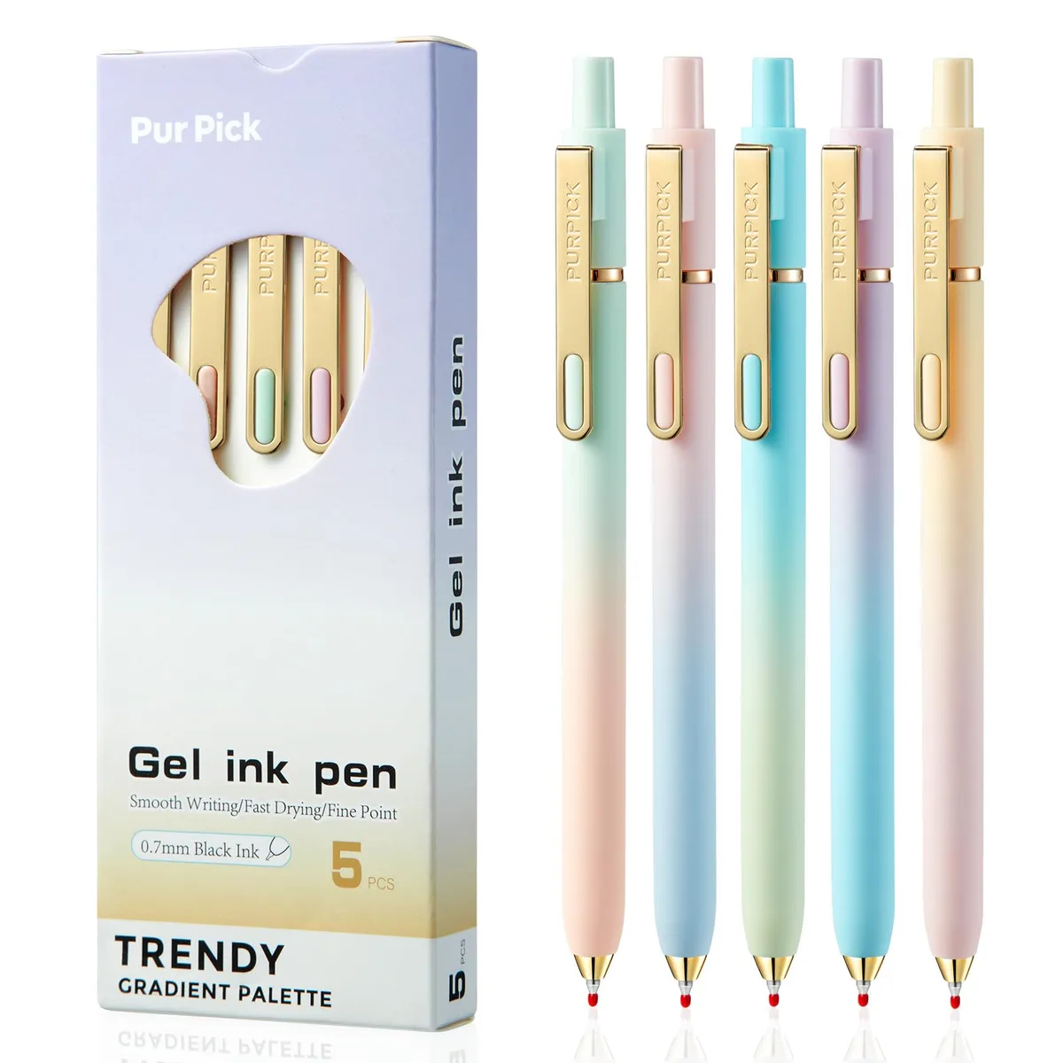 Set of five retractable gel pens in Morandi colours with gold clips