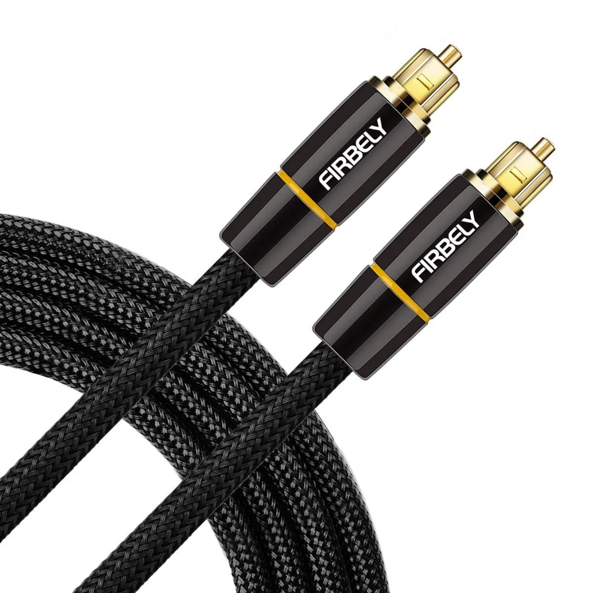 FIRBELY Toslink Digital Optical Audio Cable 8 ft 24K Gold Plated Braided Jacket — product photo