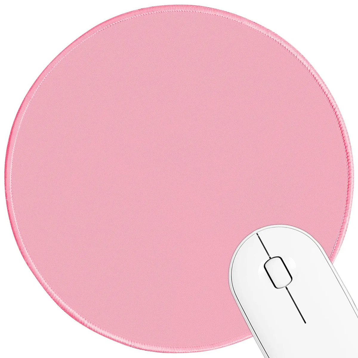 Round pink marble mouse pad, 8.6 inches diameter, sewn edges, rubber base