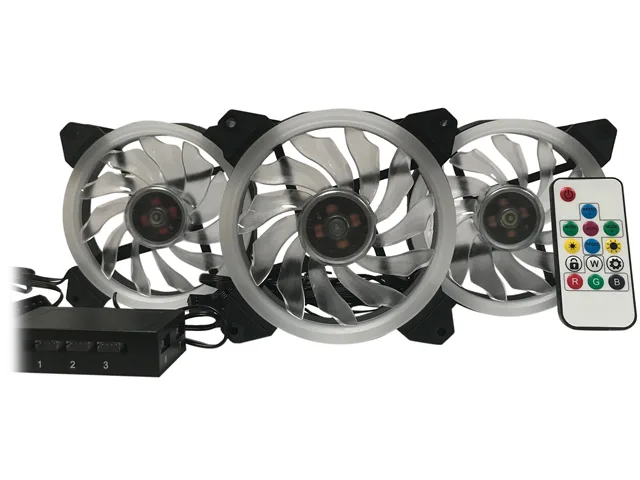 E-POWER E-POWER 120mm RGB PWM Case Fan 3-Pack with 8-Port Hub &amp; RF Remote — product photo