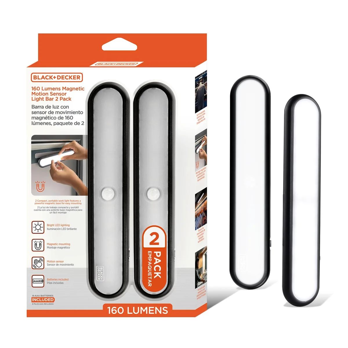 Two slim white acrylic LED light bars with magnetic mounting plates