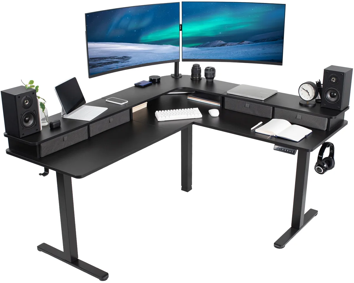 VIVO VIVO 2-Tier Electric Corner Desk 63 x 55.2 Black/Black — product photo