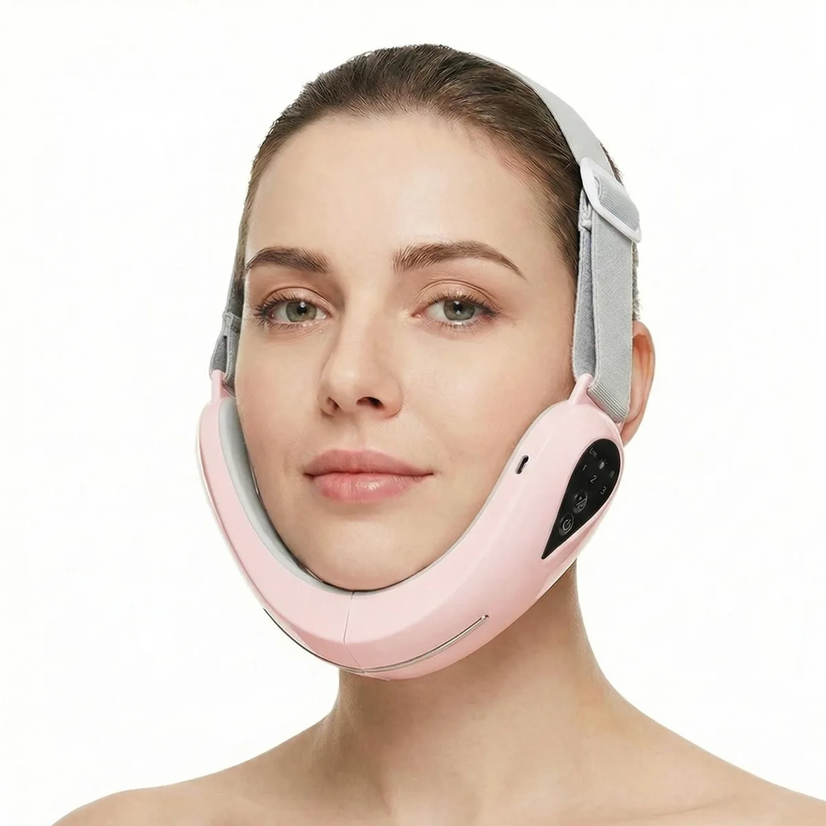 Pink electric V-shaped massager with ergonomic curved design