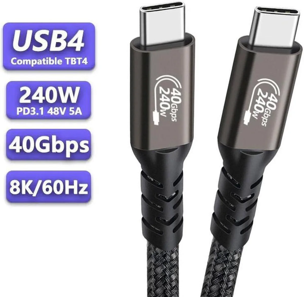 SMUGDESK SMUGDESK USB4 cable 3.3ft nylon braided USB C to C 40Gbps 240W 8K — product photo