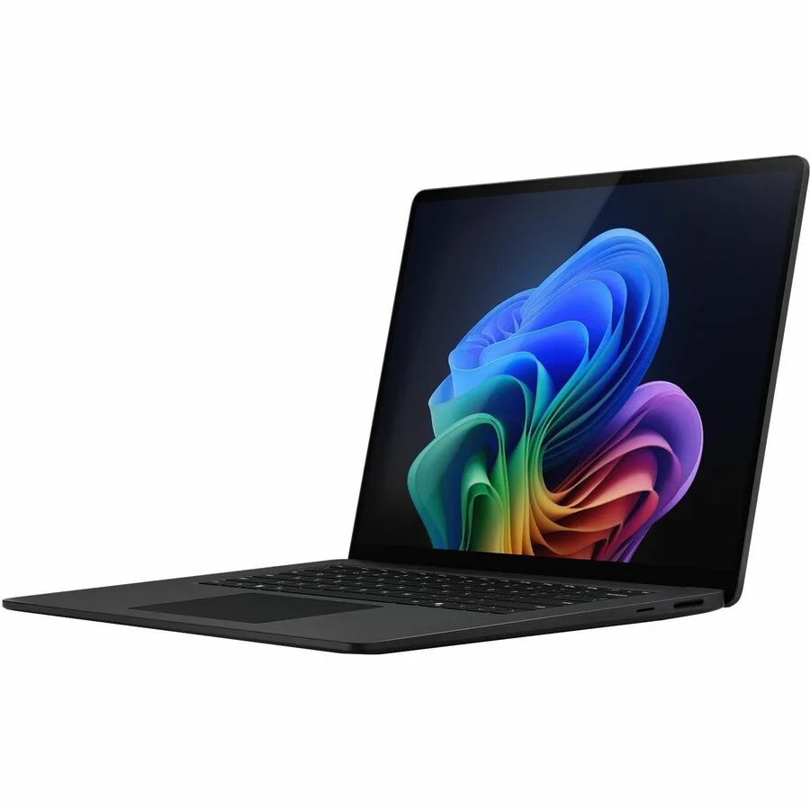 Black 15 inch Surface Laptop 7 clamshell with thin bezels and matte finish