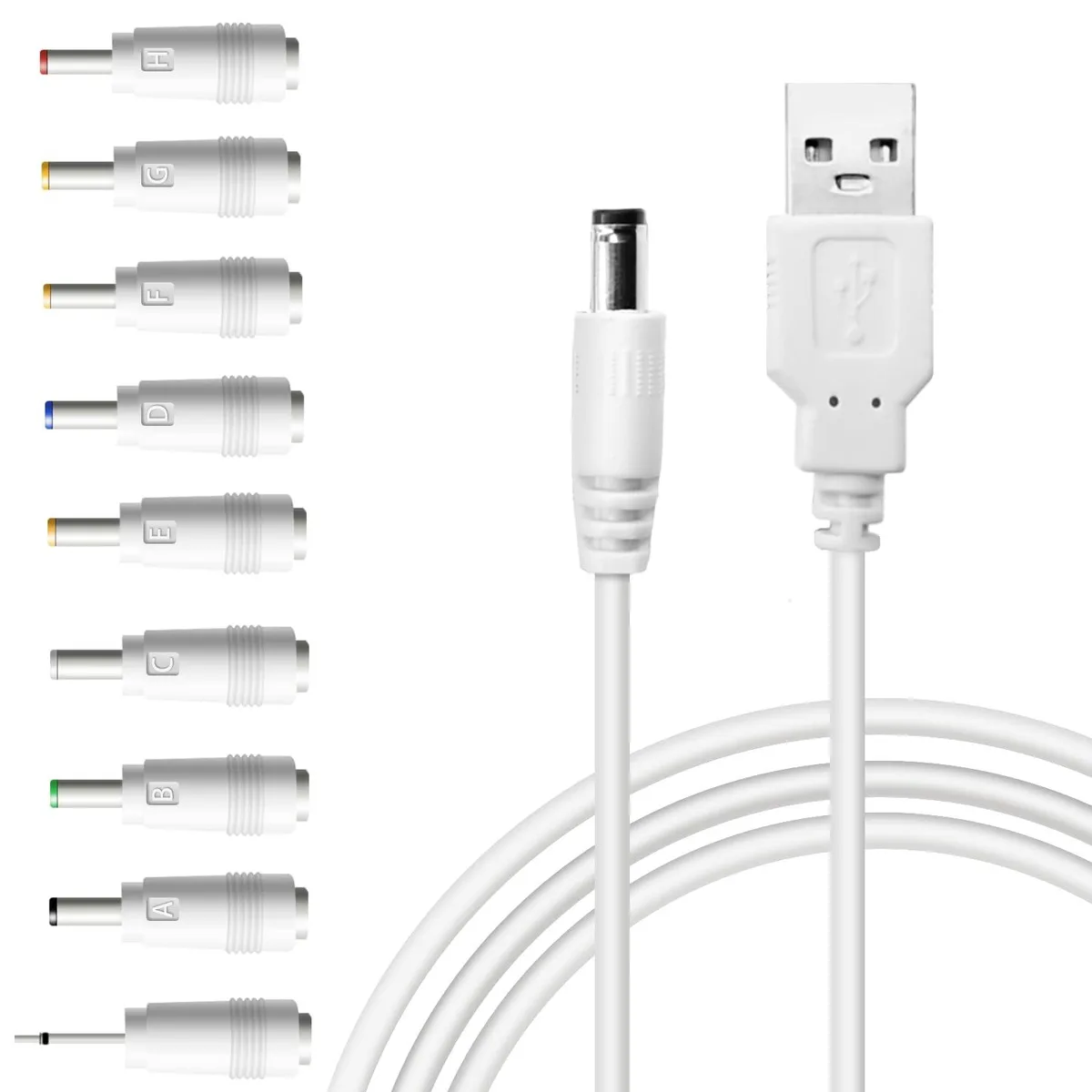 USB to DC 5V Power Cord PK-549A with 9 Interchangeable Connectors White — product photo