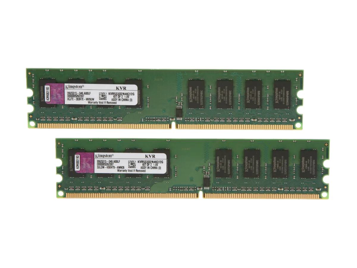 Kingston Technology Corp. Kingston Technology Corp. KVR533D2N4K2/2G 2GB (2 x 1GB) DDR2 533 desktop RAM — product photo