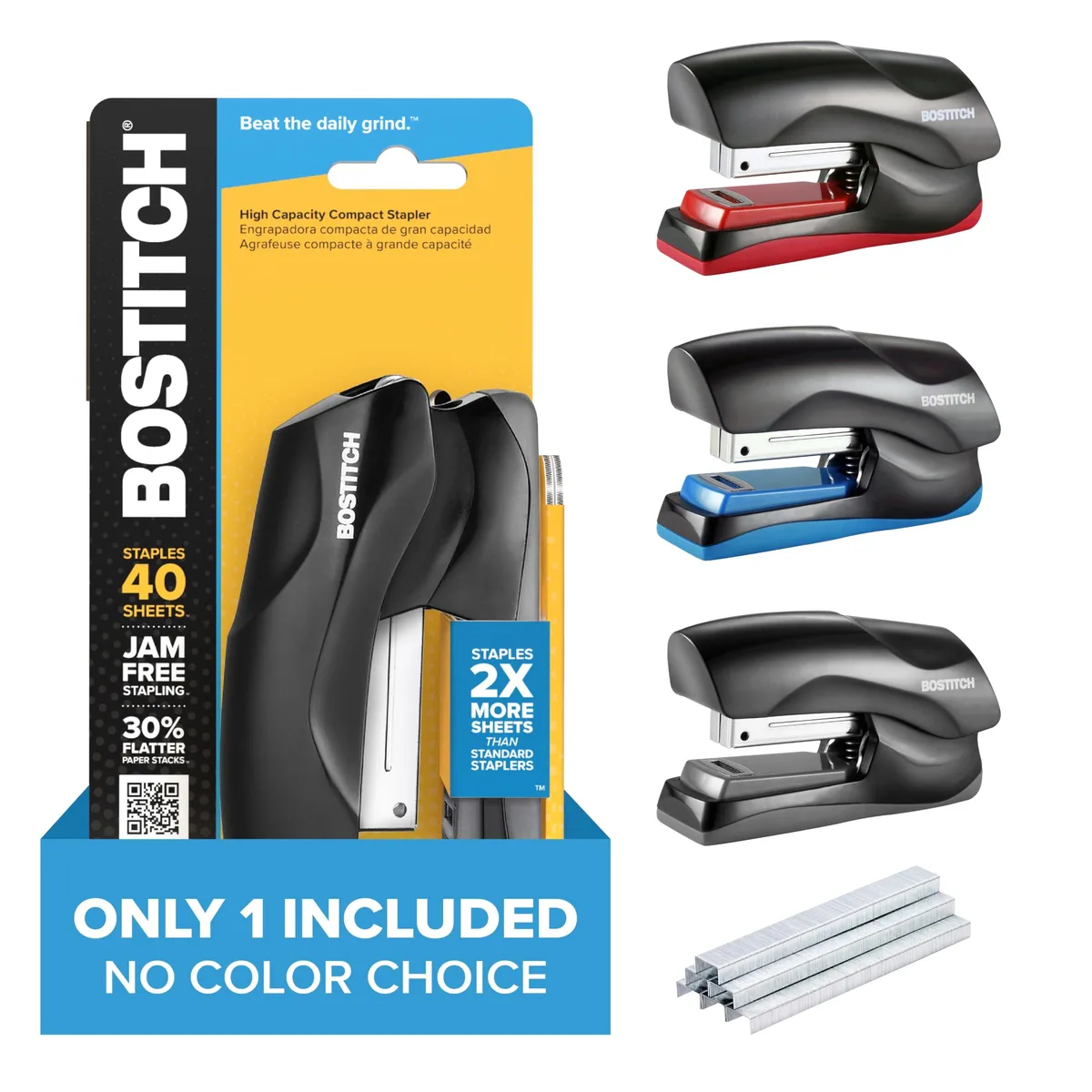 Compact plastic stapler in assorted colour, fits in palm