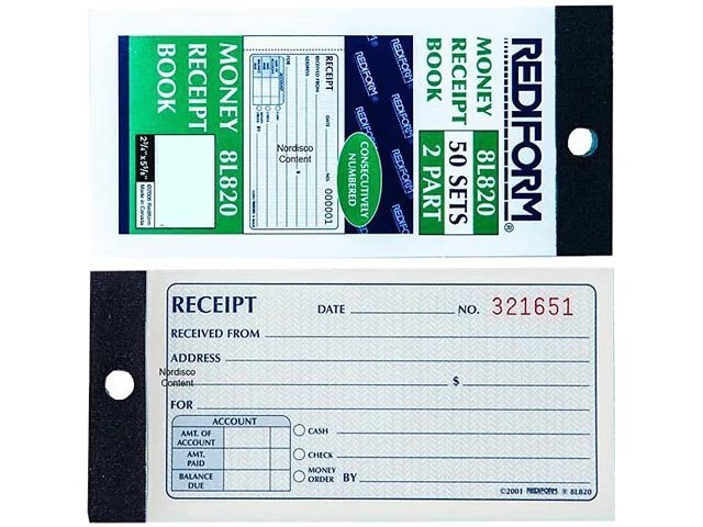 Rediform Rediform 8L820 Small Money Receipt Book, Carbonless Duplicate, 50 Sets — product photo