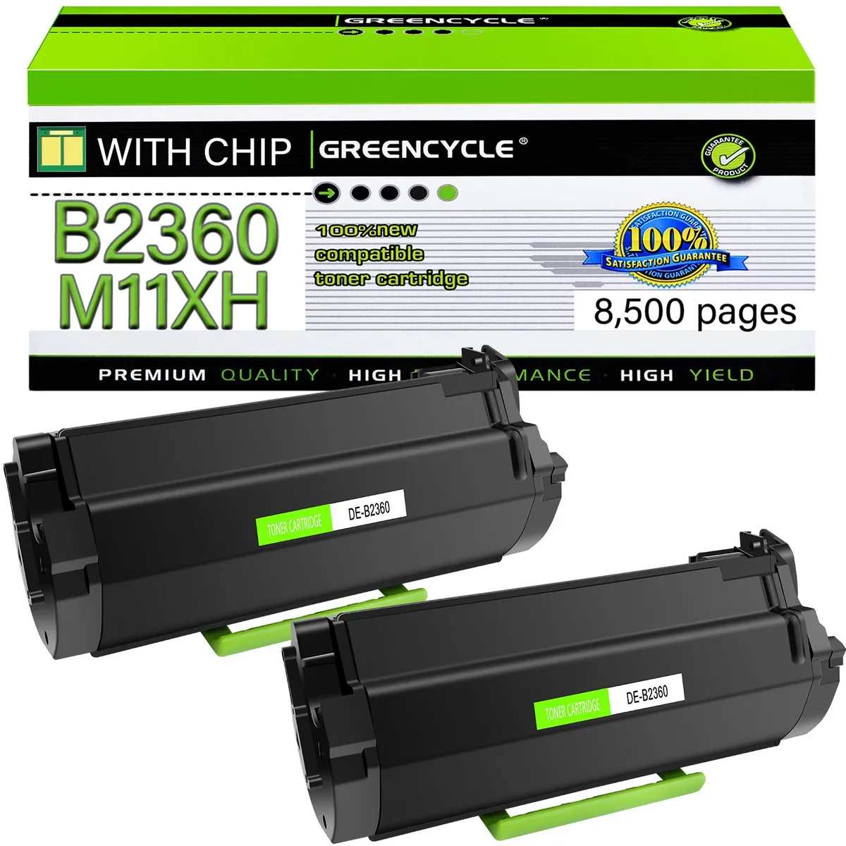 GREENCYCLE GREENCYCLE B2360 M11XH Compatible Toner Cartridge 2-Pack Black 8500 Pages — product photo