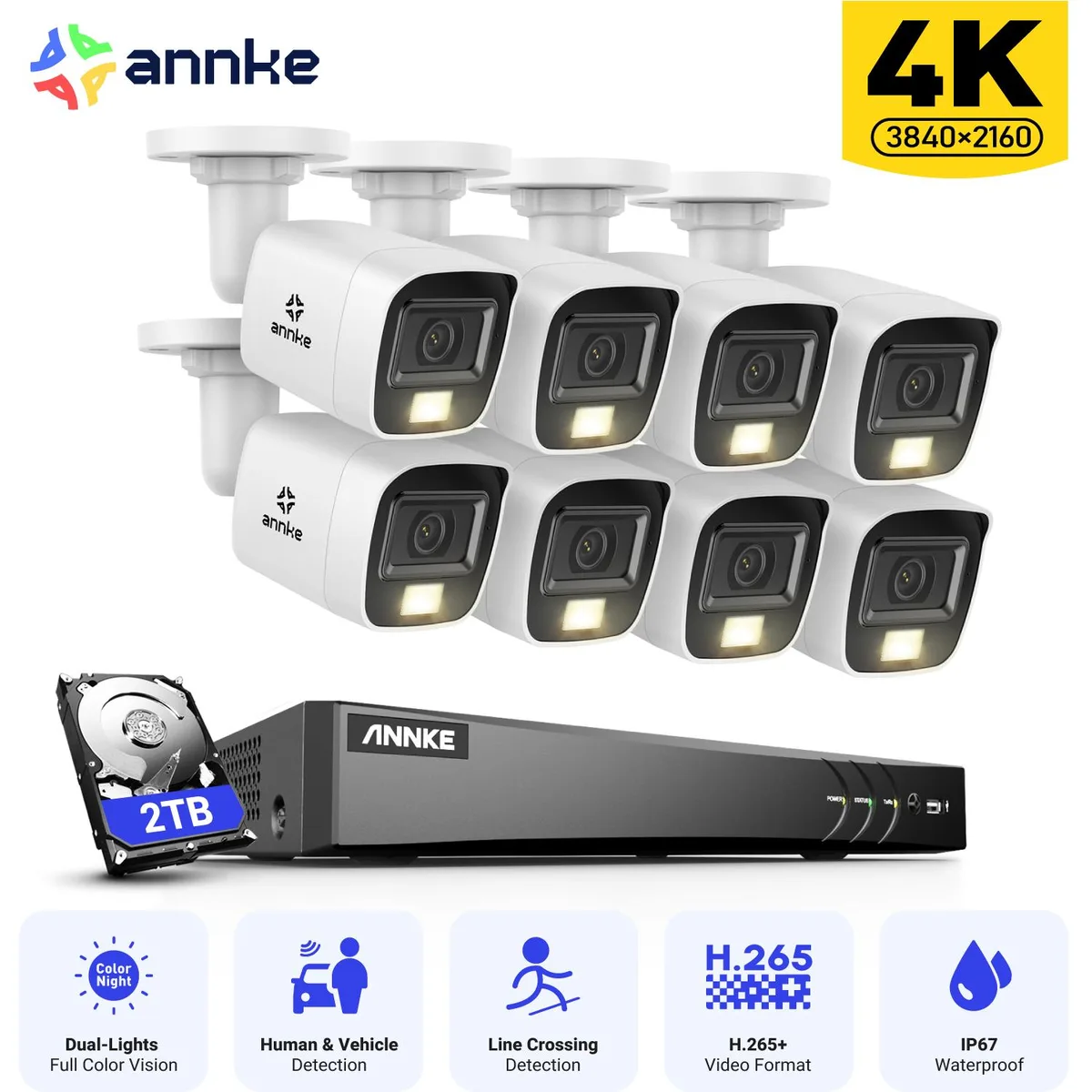 Annke Annke 8CH 8MP 4K Surveillance Security System 2TB HDD 8x IP67 Bullet Cameras — product photo