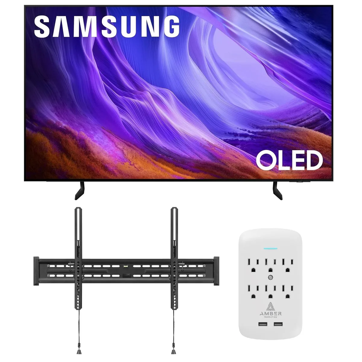 SAMSUNG SAMSUNG 83" 4K OLED Smart TV with WaltsTV Tilt Mount and Amber Protection Surge Protector — product photo
