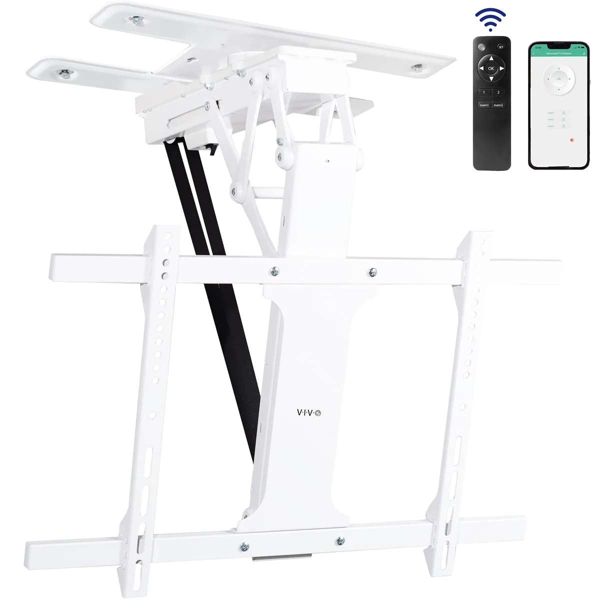 VIVO VIVO White Electric Swivel Flip Down Ceiling TV Mount 32-70" 77 lbs — product photo