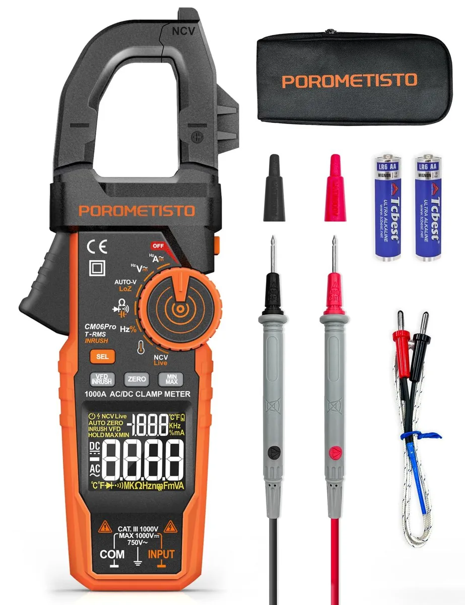  POROMETISTO CM06Pro Inrush Clamp Meter 6000 Counts 1000A — product photo