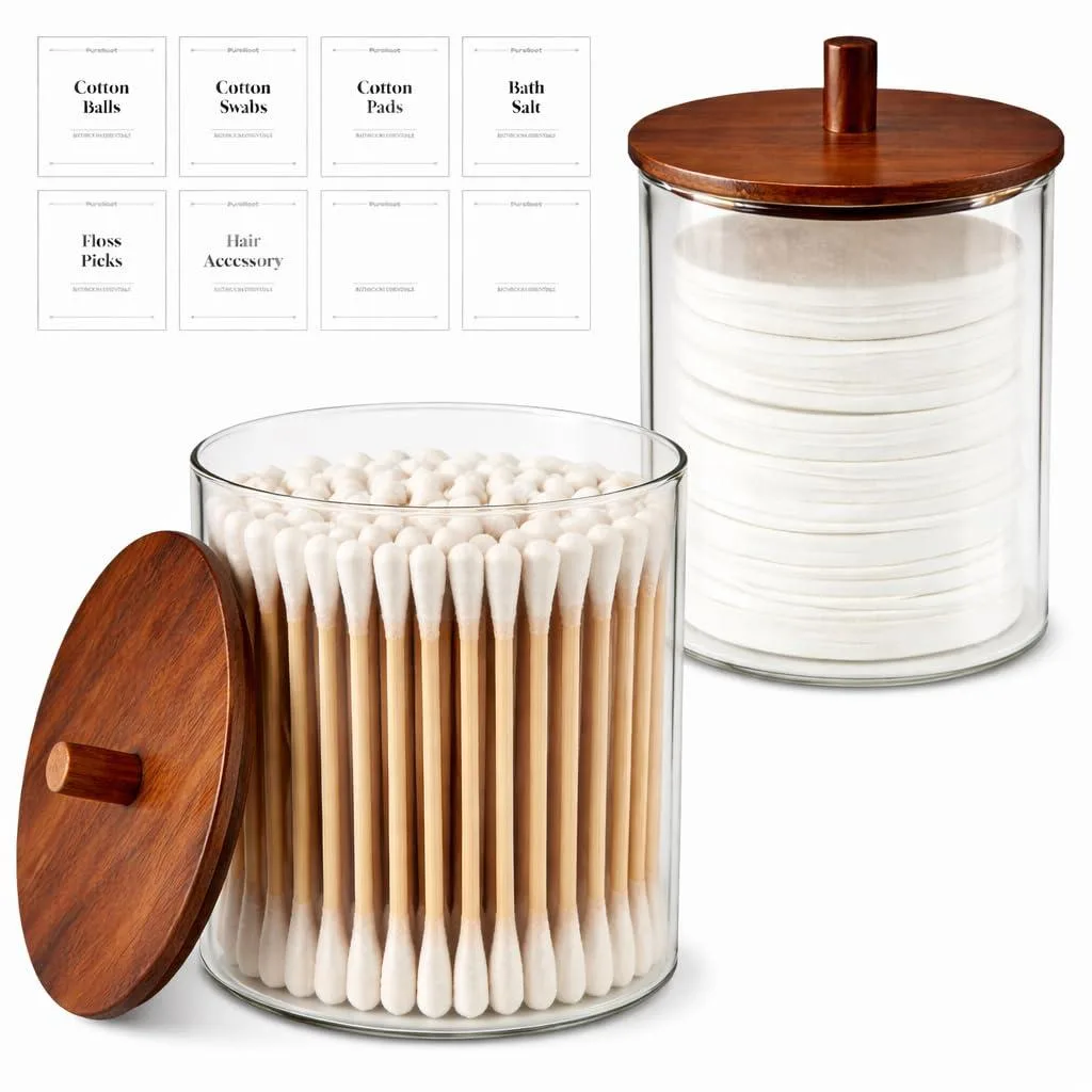 Two clear glass jars with acacia wooden lids, 10oz and 15oz
