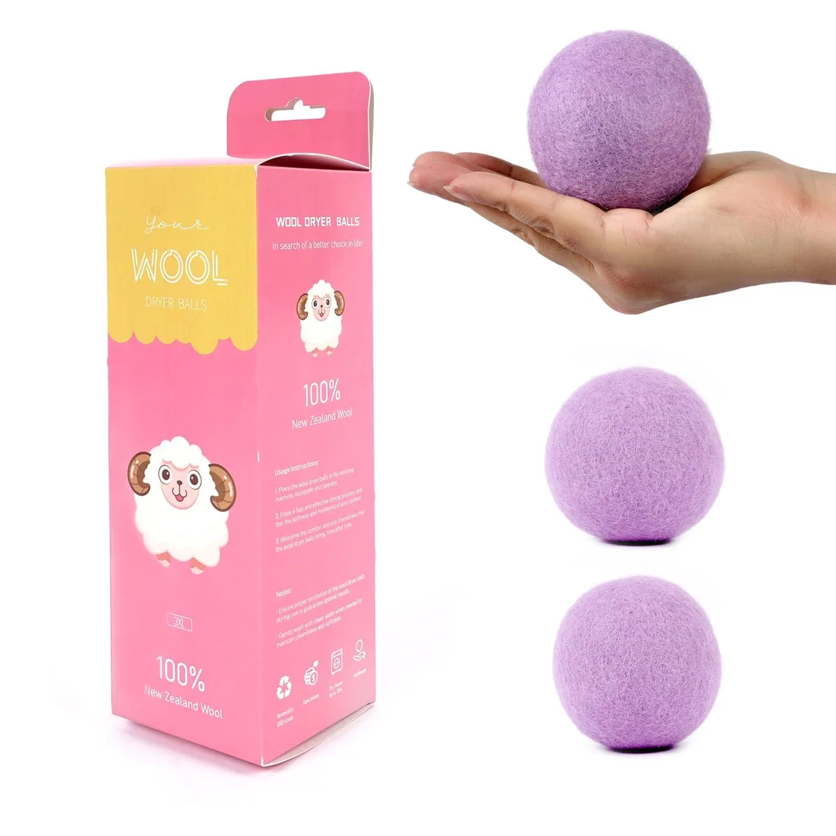 JUDUMALL Wool Dryer Balls XL 3-Pack Purple Fabric Craft — product photo