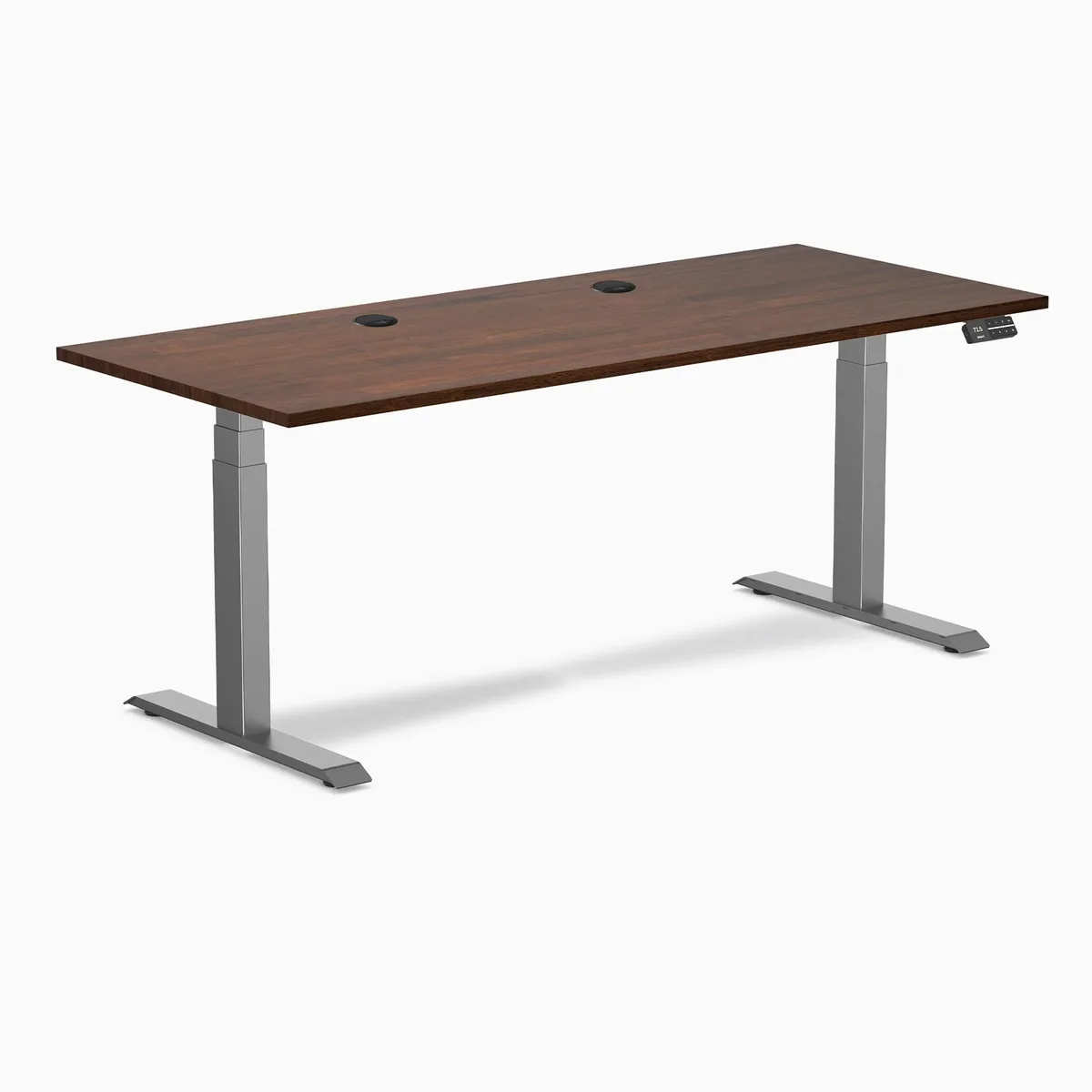 Desky Desky Dual Rubberwood Sit Stand Desk Red Walnut 72 x 30 inches Grommets Space Grey office furniture — product photo