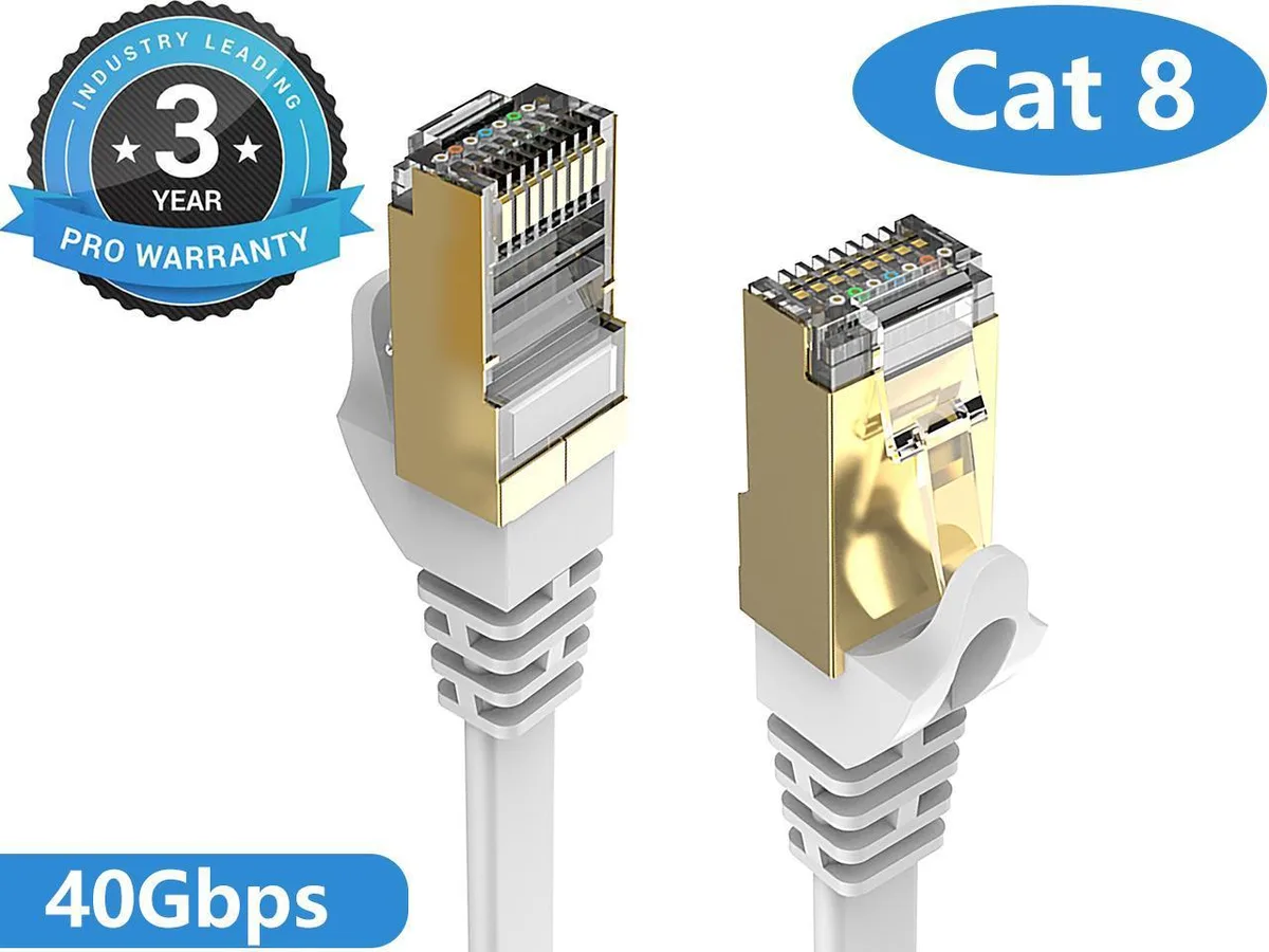 STARNOONTEK STARNOONTEK Cat 8 Ethernet Cable 3 Ft White Flat 40Gbps — product photo