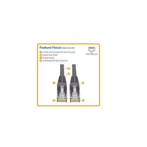 Tripp Lite Tripp Lite N201-015-PU 15 ft Cat6 network ethernet cable Purple — product photo