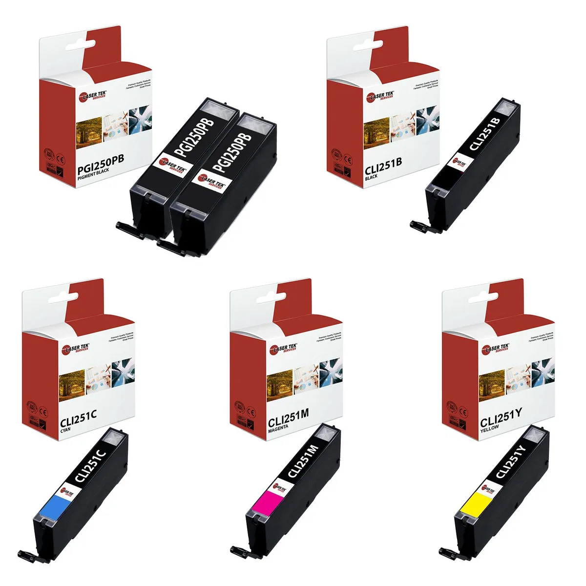 Laser Tek Services Laser Tek Services 6-pack PGI-250 / CLI-251 ink cartridges (2BK,1C,1M,1Y) — product photo