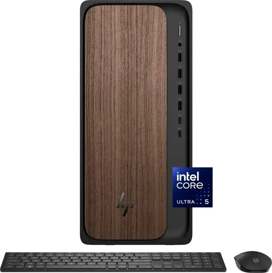 HP HP OmniDesk desktop PC Intel Core Ultra 5 225 32GB DDR5 2TB PCIe 4.0 Dark Wood — product photo
