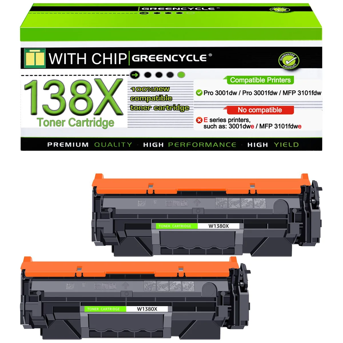 GREENCYCLE GREENCYCLE W1380X toner cartridge 2-pack black 4000 pages — product photo