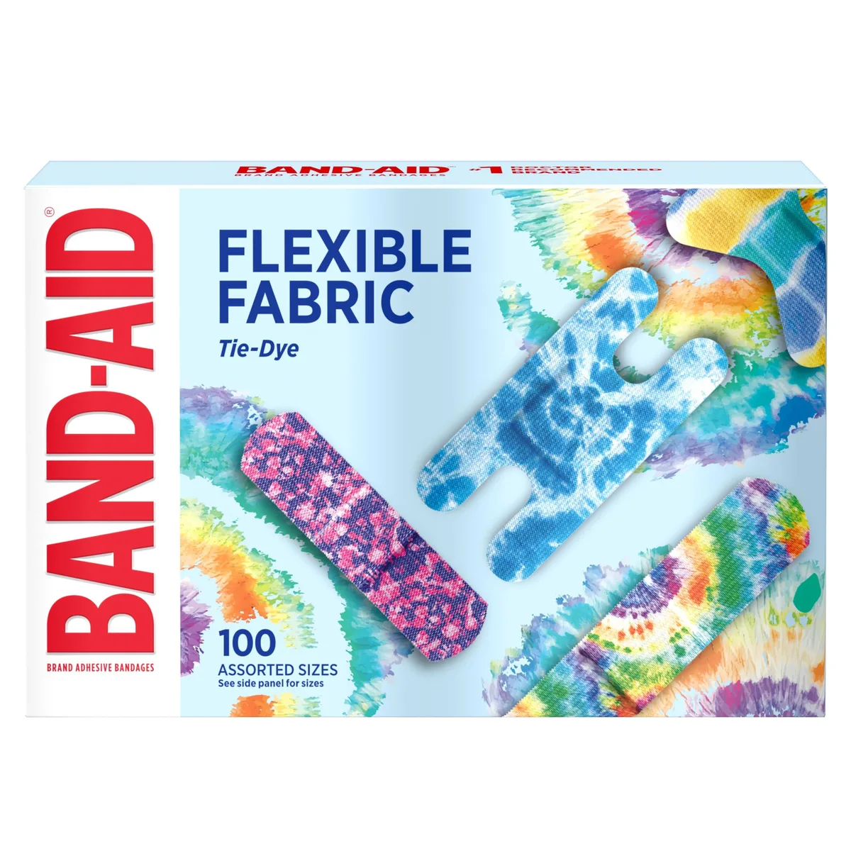  Band-Aid Flexible Fabric Bandages Tie-Dye 100 Ct — product photo