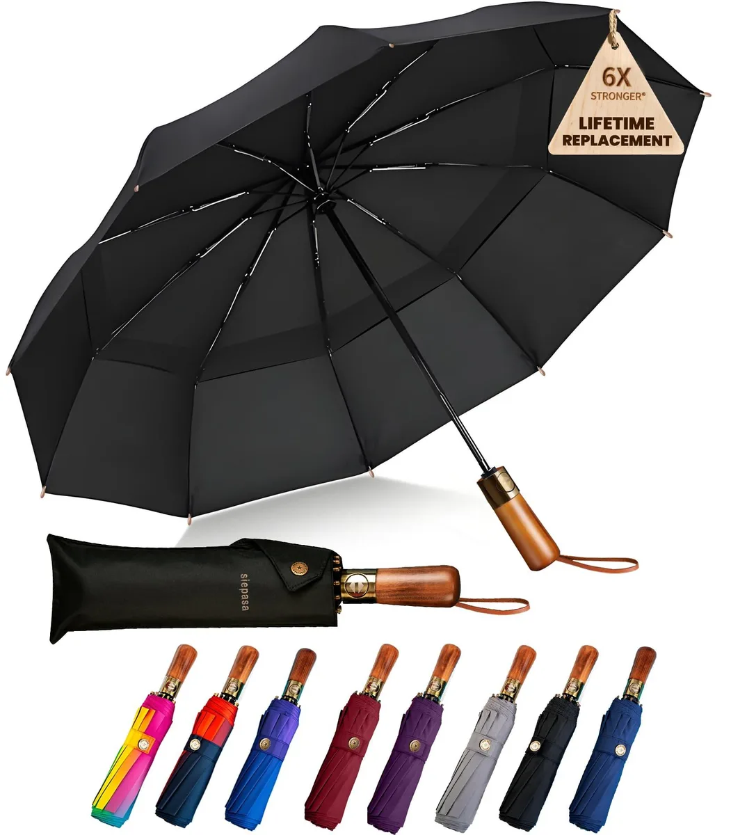  Spar.saa-Mar-25 49 Inch Auto Open Umbrella Black 10 Ribs 15 Inch Folded 1.1 lbs 210T Pongee — product photo
