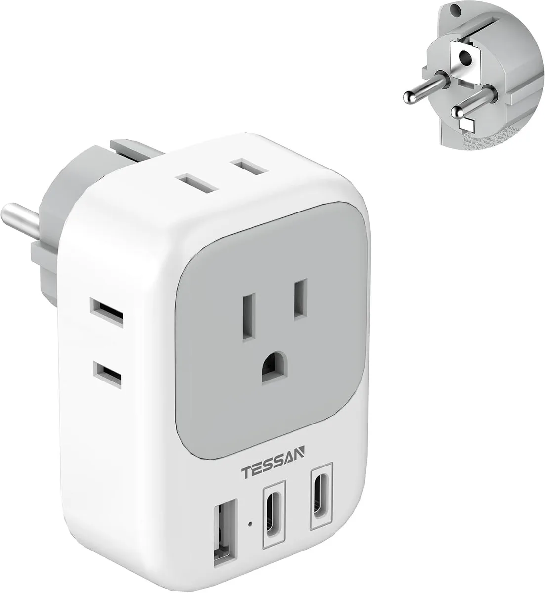 BASEUS BASEUS 7-in-1 Type E/F Travel Adapter with 3 USB Ports (2 USB-C) and 4 AC Outlets — product photo