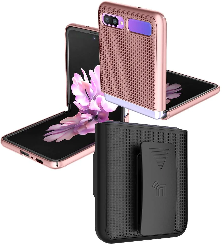 Nakedcellphone Nakedcellphone Grid Case + Belt Clip Holster Combo Rose Gold for Samsung Galaxy Z Flip 2020 — product photo