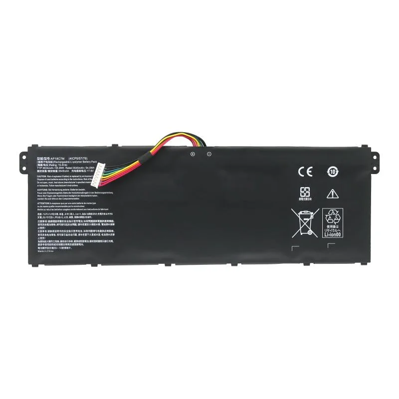 Black rectangular lithium-polymer laptop battery with connector