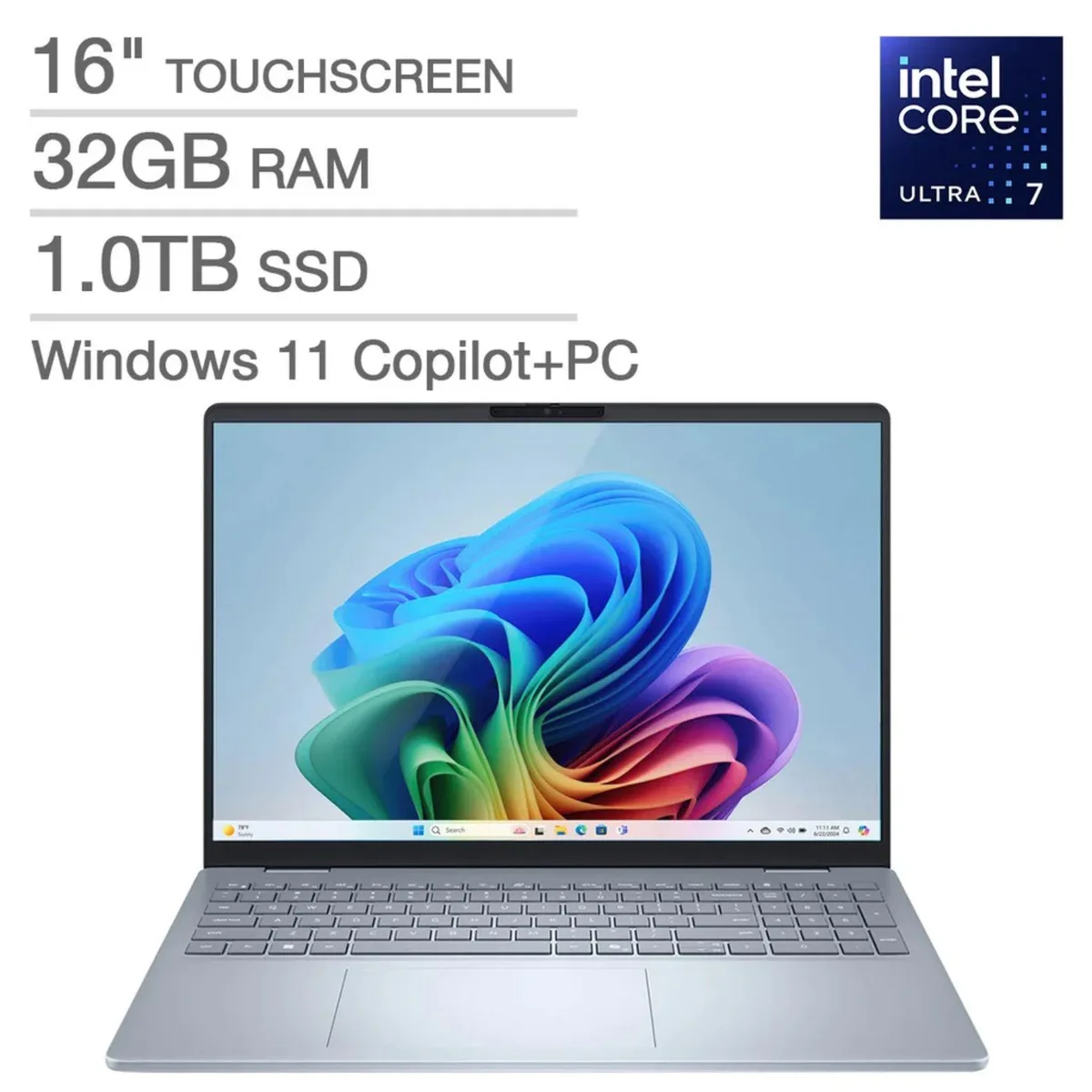 DELL DELL LDB16250-7014BLU-R laptop Intel Core Ultra 7 258V 32GB LPDDR5x 1TB NVMe 16" FHD+ Touch Ice Blue — product photo