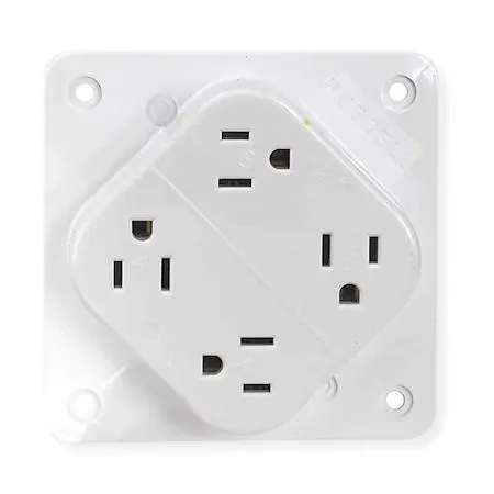 White surface-mount quad receptacle with four straight-blade outlets