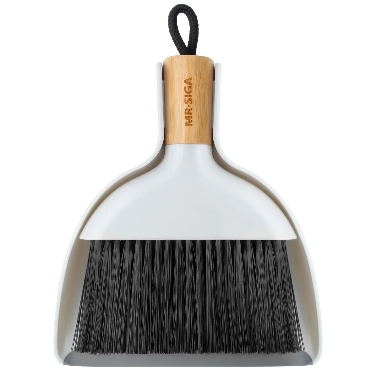 Small dustpan and brush set with bamboo handle, compact rectangular shape, light colour
