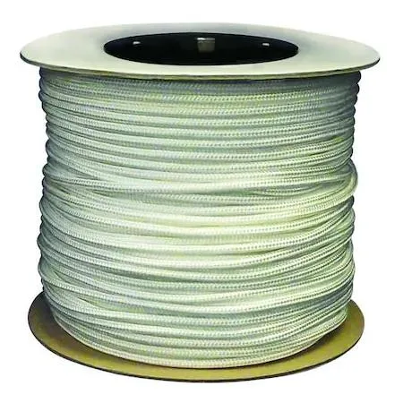White nylon rope on a spool, half-inch diameter, 500 ft length