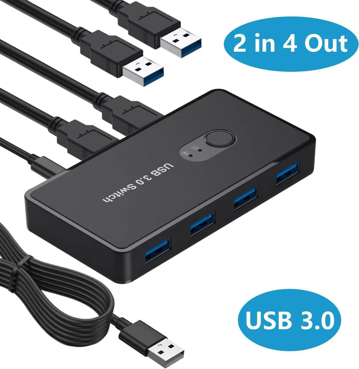 Vszerda Vszerda USB 3.0 Switch 2 in 4 Out Sharing 4 Ports KM Switcher Box 2 Pack Cable KVM Switch — product photo