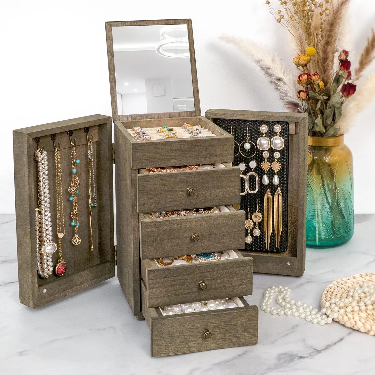  Meangood Jewelry Box 5-Layer Organizer Weathered Grey 6.29 x 8.26 x 10.62 in — product photo