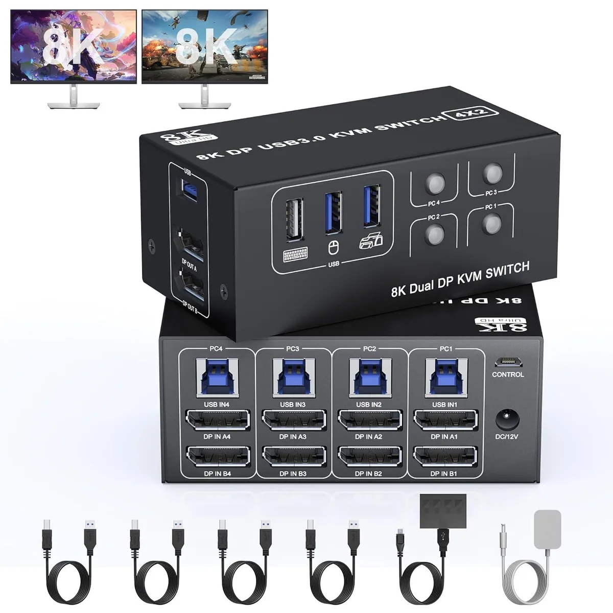 IHDAPP IHDAPP USB 3.0 DP 1.4 KVM Switch 4×2 8K@60Hz 4K@144Hz — product photo