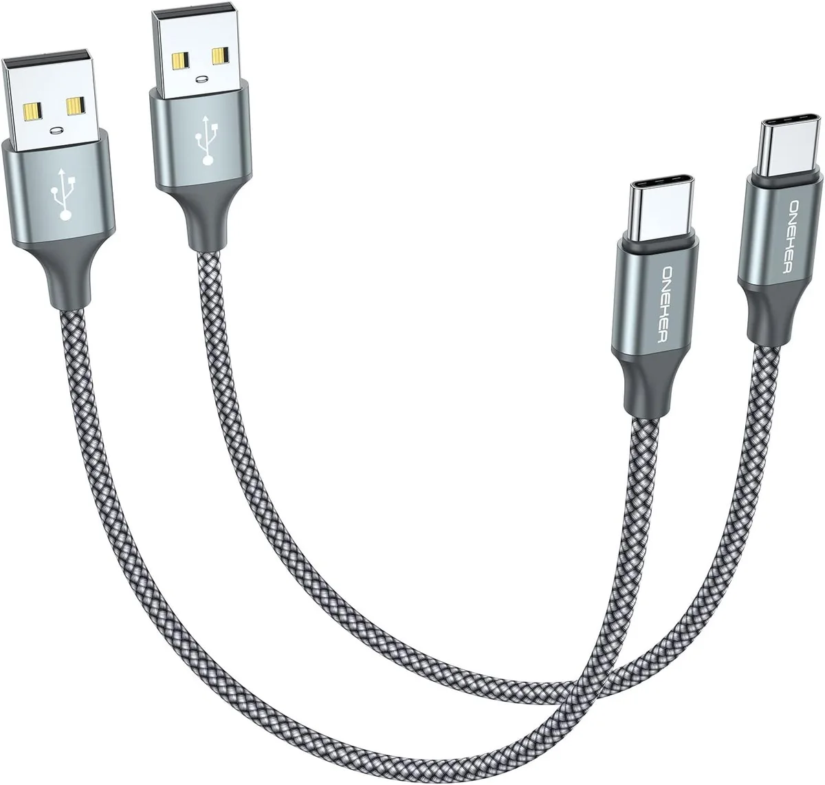 Two short braided USB-C cables side by side