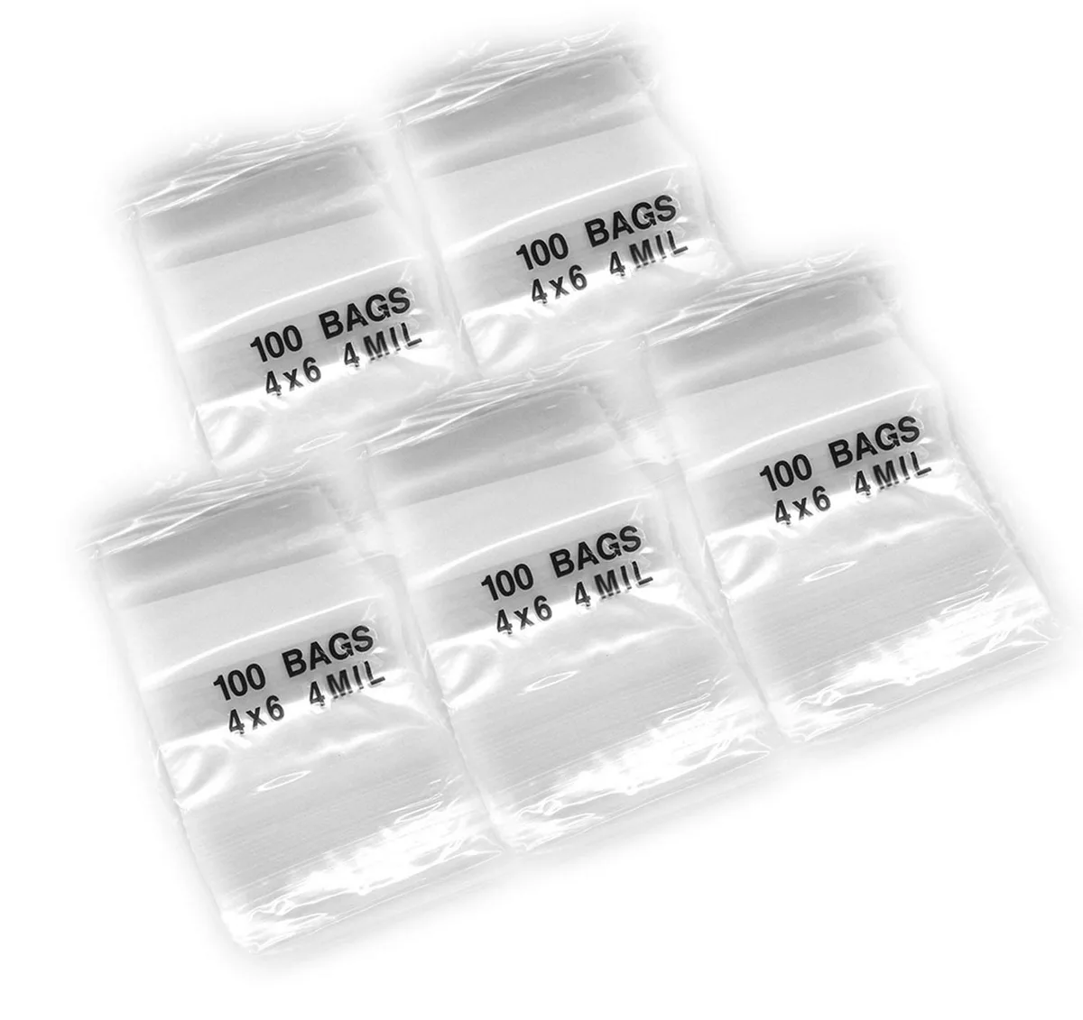Five hundred clear zip-lock bags in five packs of one hundred
