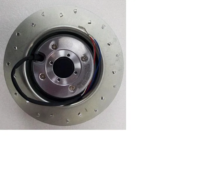 Round spindle cooling fan with black plastic housing and visible blades