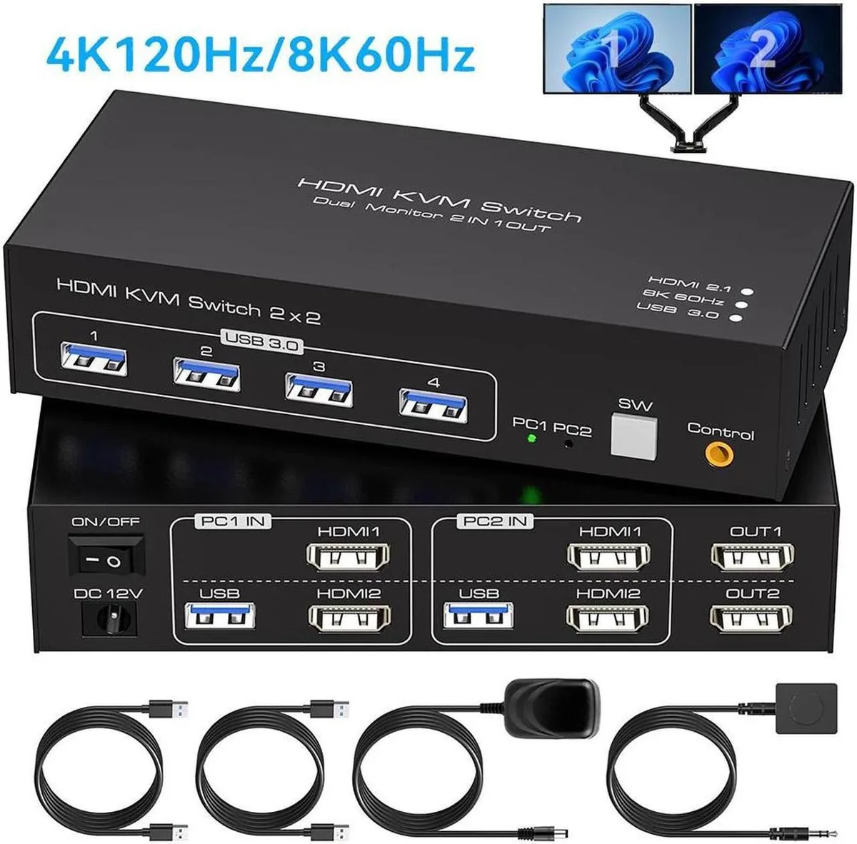Vszerda Vszerda 8K60Hz 4K120Hz Dual Monitor KVM Switch 2-Port USB 3.0 — product photo