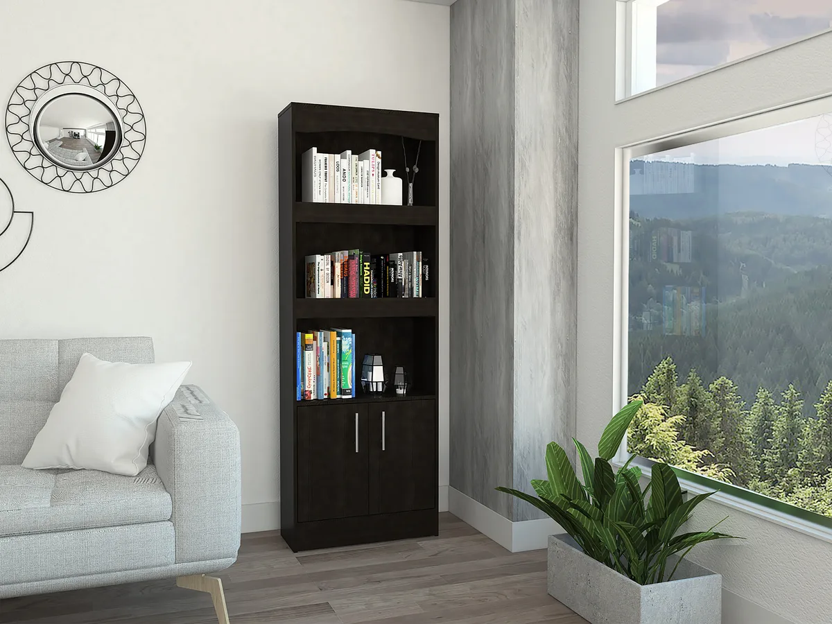 FM FURNITURE FM FURNITURE FM5562BLW Bookshelf 24.8W 10D 70H 3 Shelves 1 Drawer Black Wenge — product photo
