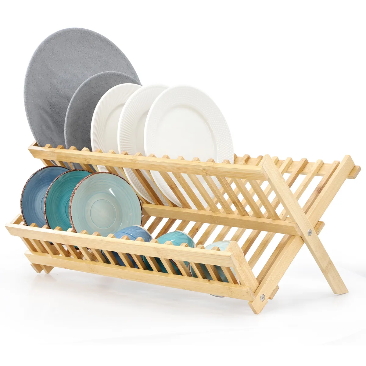 MegaChef MegaChef 2-Tier Collapsible Bamboo Dish Rack 16 Plates Per Tier — product photo