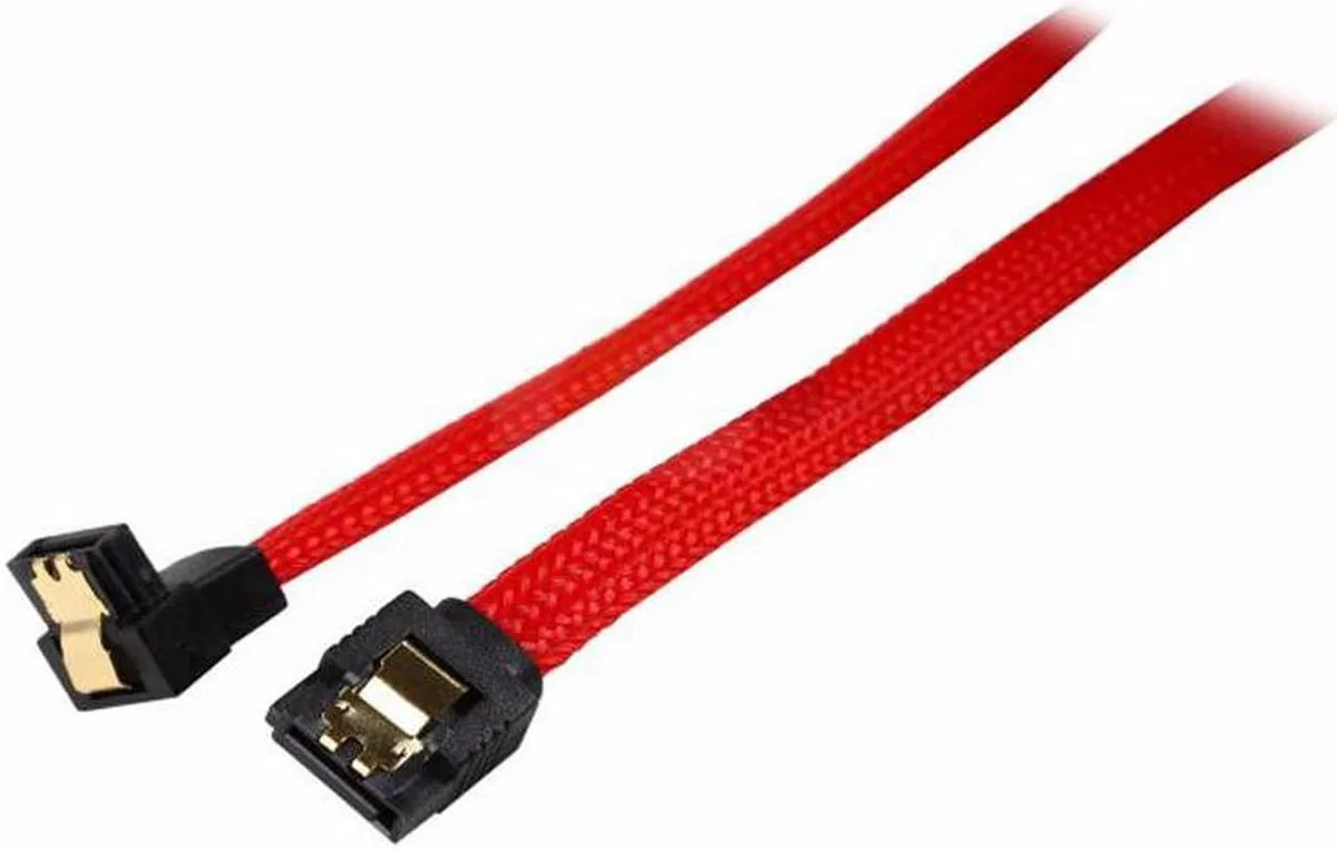 Vszerda Vszerda 18 inch SATA 3.0 cable 90 to 180 degree latch locking red sleeved braided net jacket — product photo
